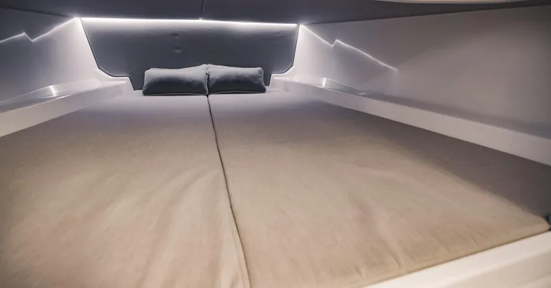 Slide: The Image of Interior cabin of 2022 Vanquish Yachts VQ40 with modern bedding. - 20