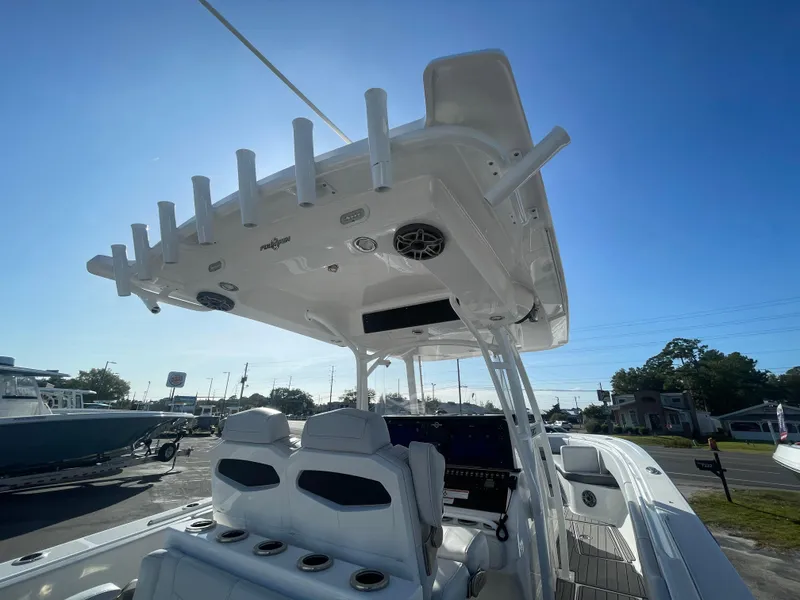 Slide: The Image of 2020 Fountain 38 Center Console boat with T-top and seating. - 9