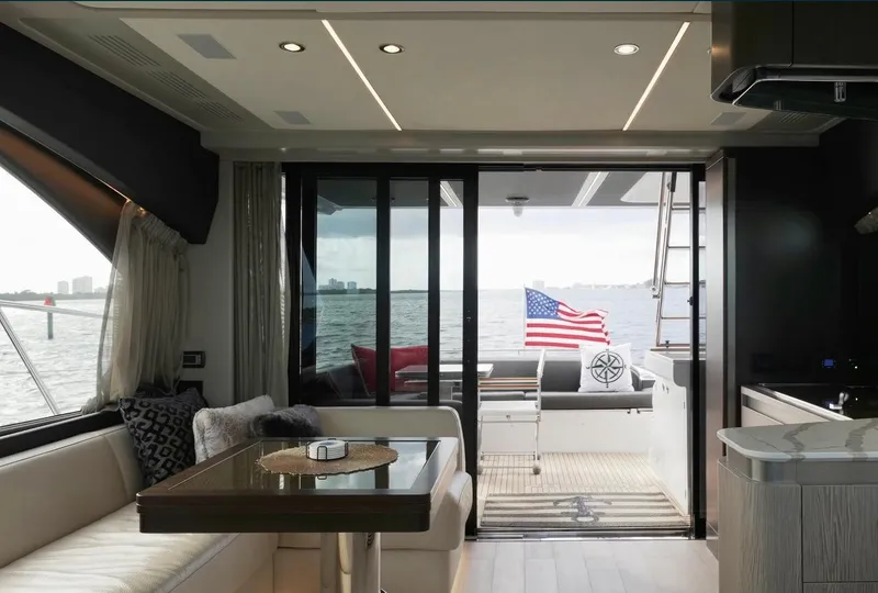 Slide: The Image of Luxurious interior of 2021 Azimut S6 Sports Fly yacht with ocean view. - 11