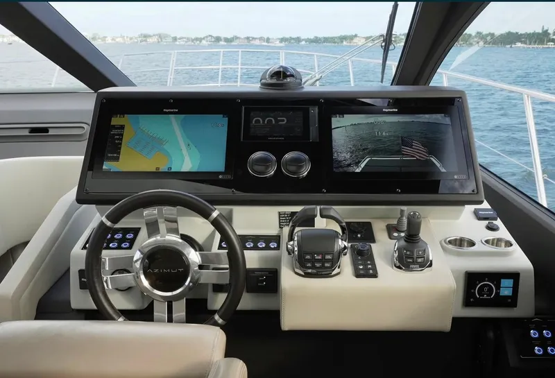 Slide: The Image of Helm of 2021 Azimut S6 Sports Fly yacht with advanced navigation displays. - 18