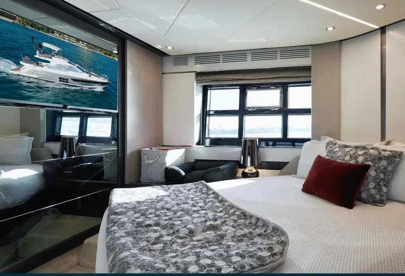 Slide: The Image of Luxurious bedroom interior of 2021 Azimut S6 Sports Fly yacht with modern decor. - 22