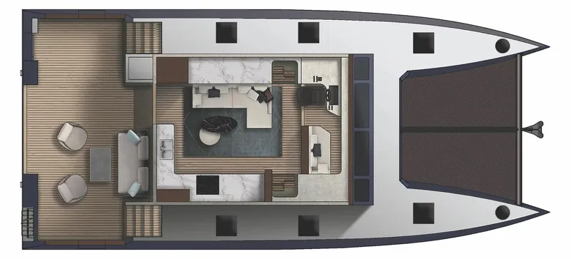 Slide: The Image of Top view of 2025 Archipelago 47 yacht interior layout with modern design. - 21