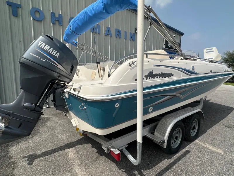 Slide: The Image of 2007 Hurricane 201 FUNDECK c boat on trailer with Yamaha outboard motor. - 4