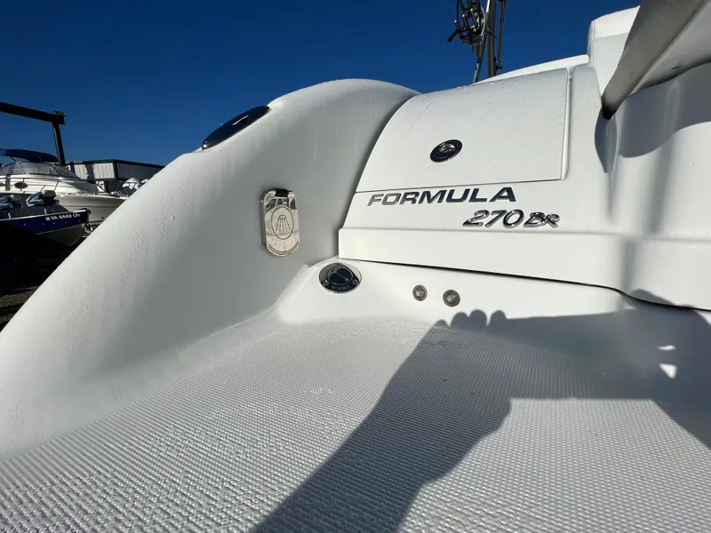 Slide: The Image of 2013 Formula 270 Bowrider boat, close-up of the stern with model name. - 44