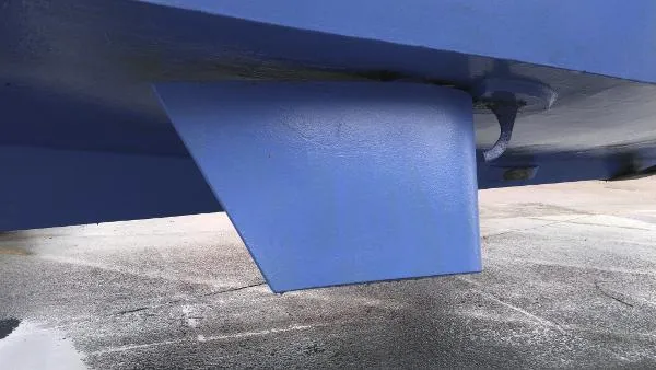 Slide: The Image of Close-up of the hull of a 2007 Custom Rockport Steel Trawler MY. - 13