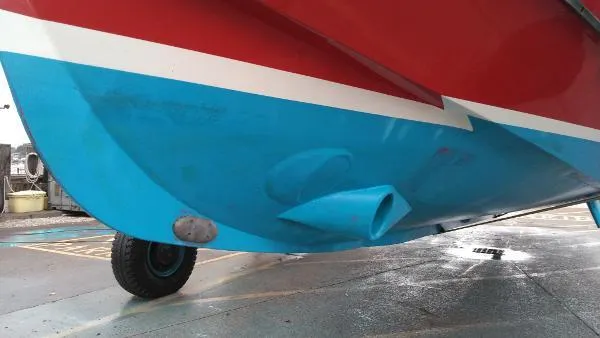 Slide: The Image of Bottom view of 2007 Custom Rockport Steel Trawler MY, showing hull and propeller. - 18