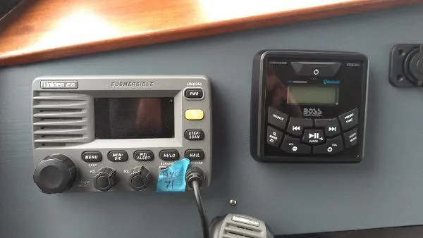 Slide: The Image of Marine radio and audio system on a 2007 Custom Rockport Steel Trawler MY. - 27