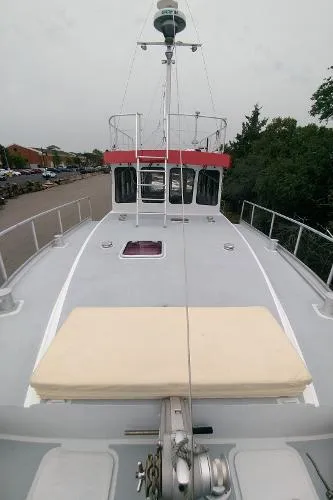 Slide: The Image of 2007 Custom Rockport Steel Trawler MY boat deck with navigation equipment. - 39