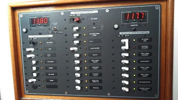 Slide: The Image of Electrical control panel of a 2007 Custom Rockport Steel Trawler MY. - 42