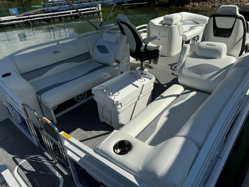 Slide: The Image of 2024 JC Neptoon Sport 23TT DSL pontoon boat with spacious seating and modern design. - 4