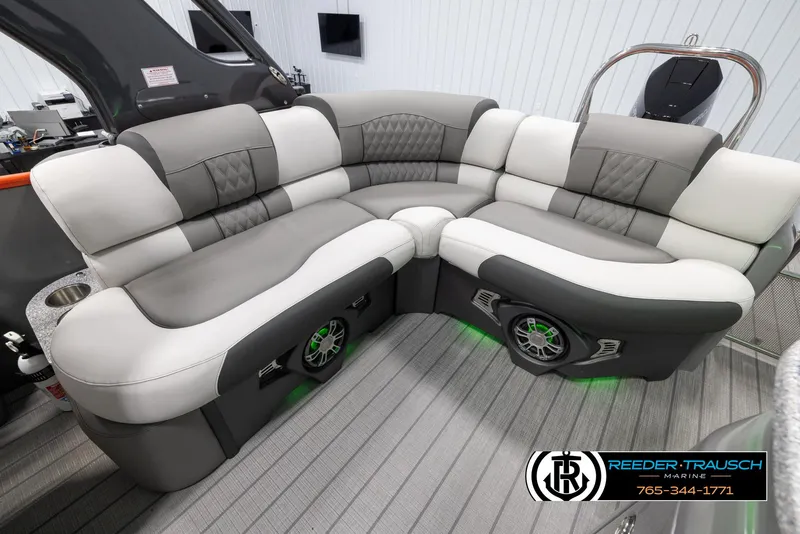 Slide: The Image of Luxurious seating in the 2024 Avalon 2785 Excalibur EL pontoon boat. - 36