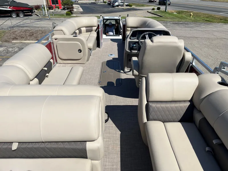 Slide: The Image of 2024 Sun Tracker Party Barge 22 RF XP3 with spacious seating and modern design. - 10