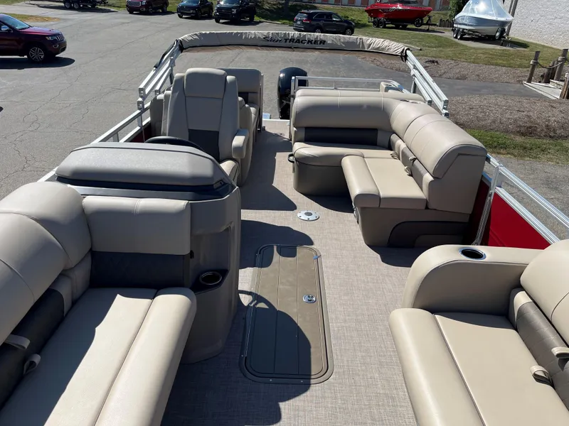 Slide: The Image of 2024 Sun Tracker Party Barge 22 RF XP3 with spacious seating and modern design. - 2
