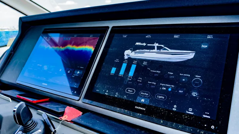 Slide: The Image of 2022 Windy SR44 SX boat dashboard with Garmin navigation screens - 15