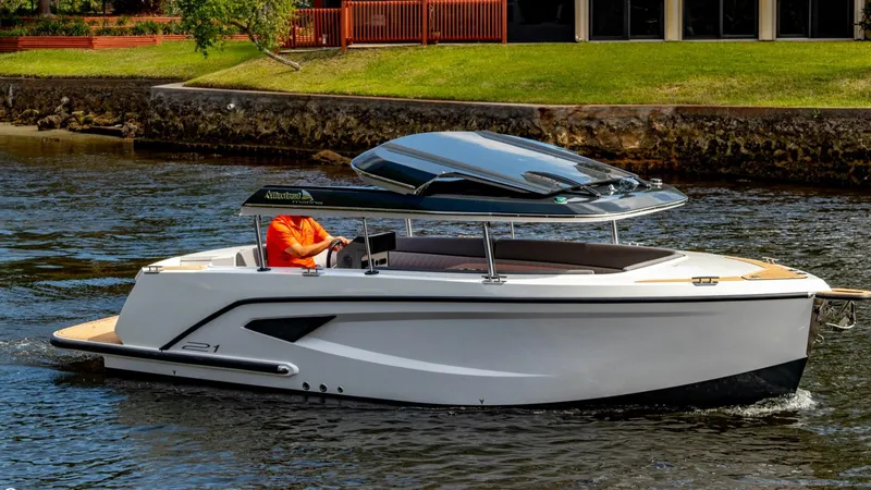 Slide: The Image of 2023 Alfastreet 21 Open boat cruising on a calm river. - 5