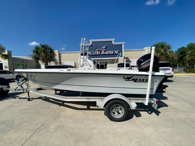 Slide: The Image of 2017 Mako 19 CPX boat on trailer at Anglers Marine NC. - 0