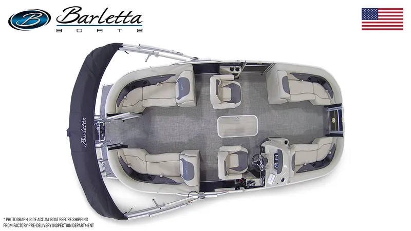Slide: The Image of 2024 Barletta ARIA 22QC pontoon boat, top view, spacious seating, modern design. - 4