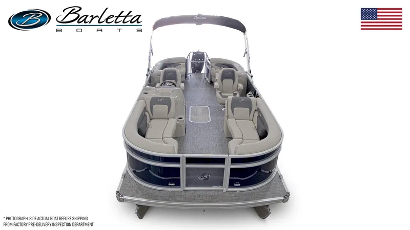 Slide: The Image of 2024 Barletta ARIA 22QC pontoon boat, top view, spacious seating, luxury design. - 5