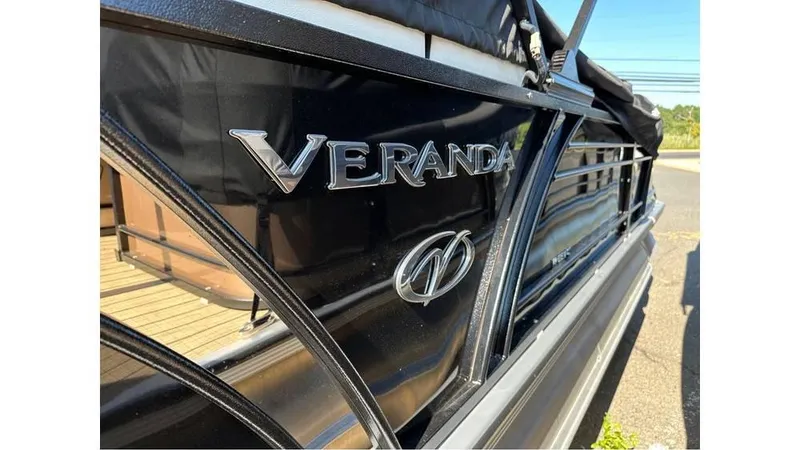 The Image of 2023 Veranda VP22RC pontoon boat, close-up of logo and side view. - 0