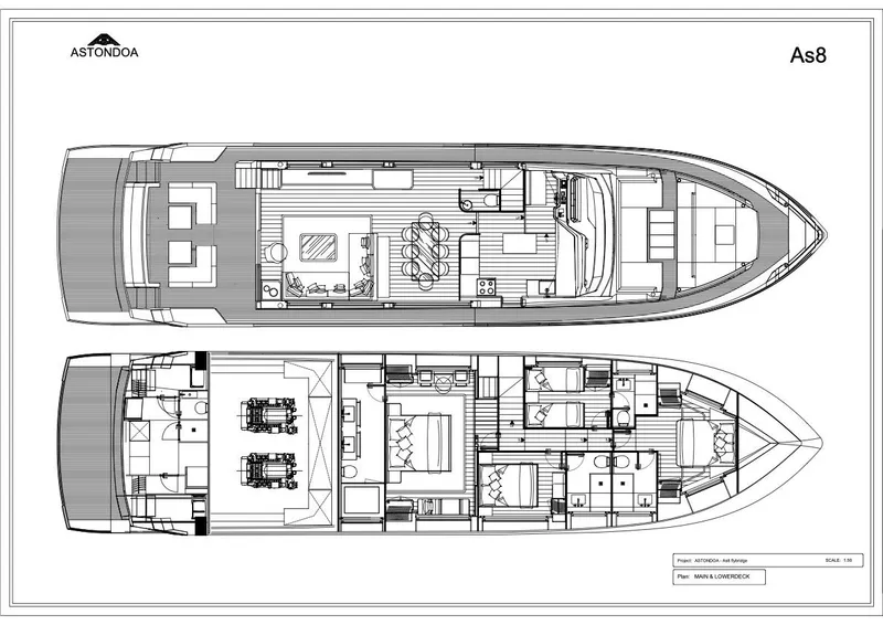 Slide: The Image of 2024 Astondoa AS8 yacht floor plan, top and bottom views. - 33
