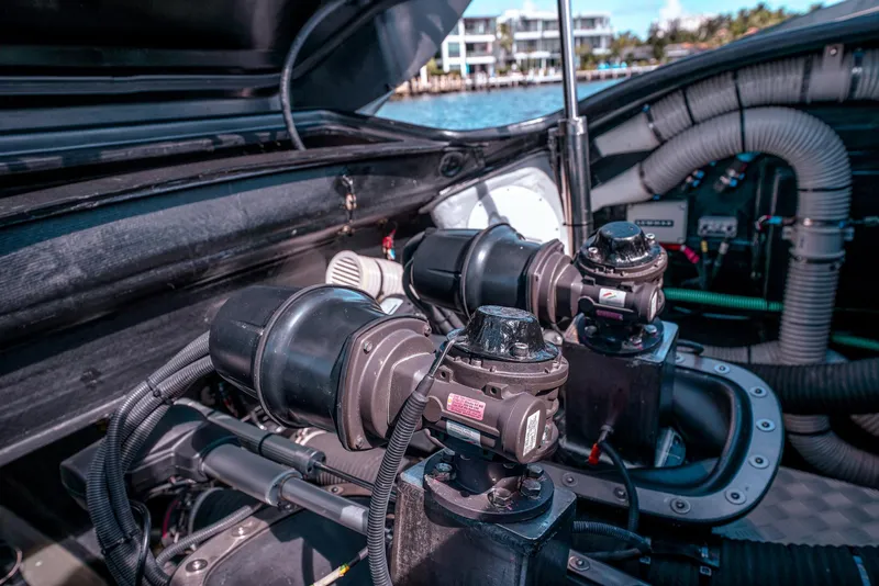 Slide: The Image of Engine compartment of a 2022 Princess R Class 35 yacht, showcasing advanced mechanical components. - 32