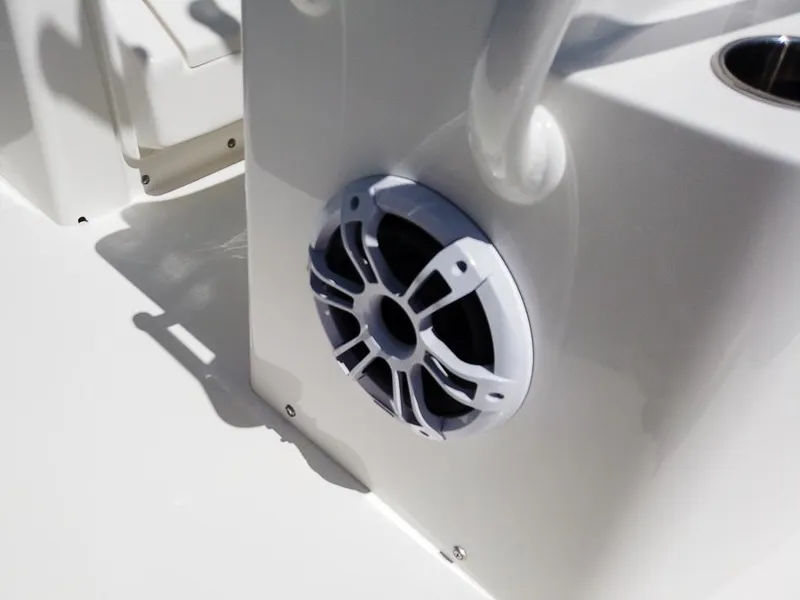 Slide: The Image of Close-up of a speaker on a 2024 Regulator 28 boat. - 21