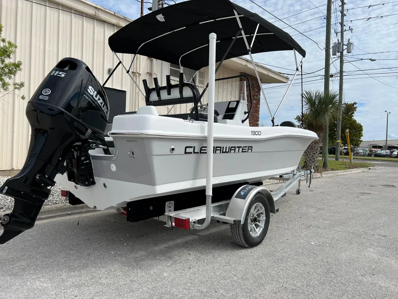 Slide: The Image of 2024 Clearwater 1900 boat on trailer with Suzuki 115 outboard motor. - 35