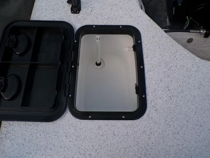 Slide: The Image of Battery compartment of 2024 Skiff 160 PRO-Vee with Interstate batteries and wiring. - 8