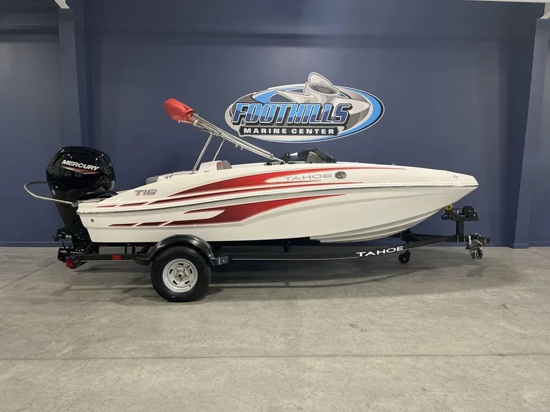The Image of 2024 Tahoe T16 boat at Foothills Marine Center with Mercury outboard motor. - 1