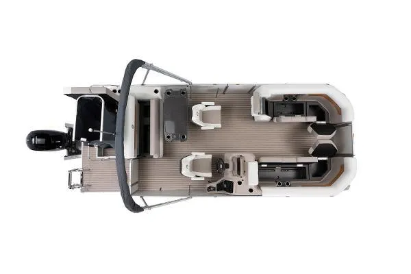 Slide: The Image of 2024 Princecraft Vectra 23 RL pontoon boat, top view, spacious seating, modern design. - 15