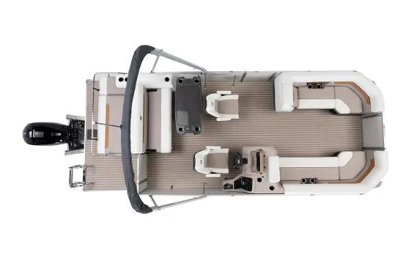 Slide: The Image of 2024 Princecraft Vectra 23 RL pontoon boat, top view, spacious seating, modern design. - 16