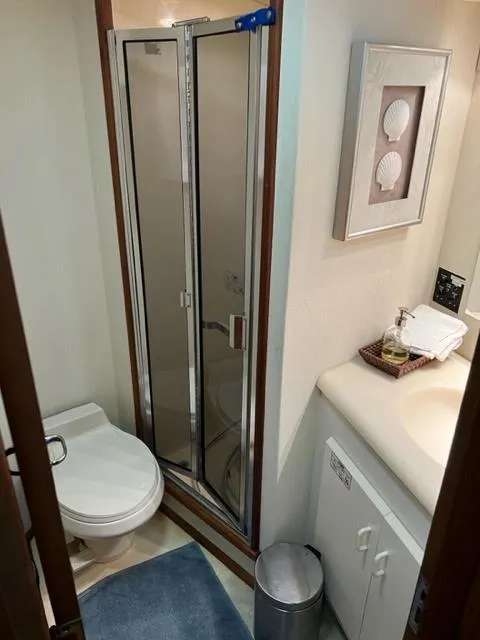 Slide: The Image of Bathroom interior of 1990 Viking 38 Convertible yacht with shower and toilet. - 5