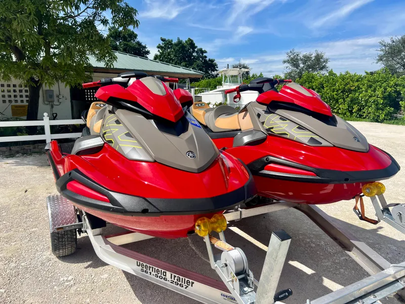 Slide: The Image of 2022 Yamaha WaveRunner VX Cruisers Limited in red on a trailer. - 2
