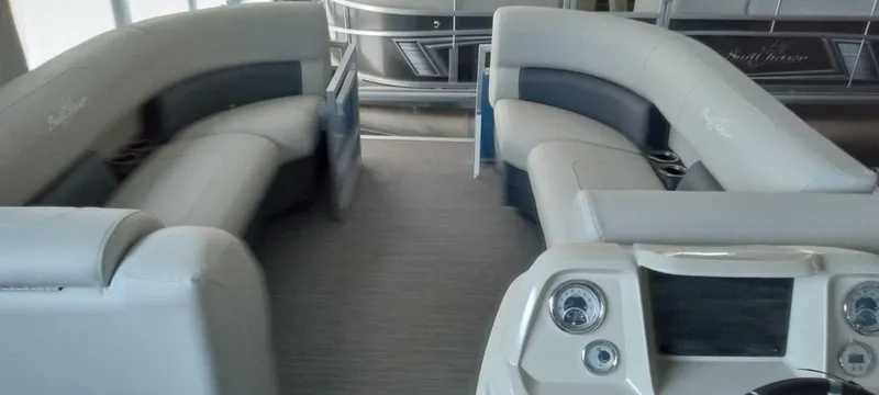 Slide: The Image of Interior of 2024 SunChaser Vista 22 LR pontoon boat with plush seating. - 8