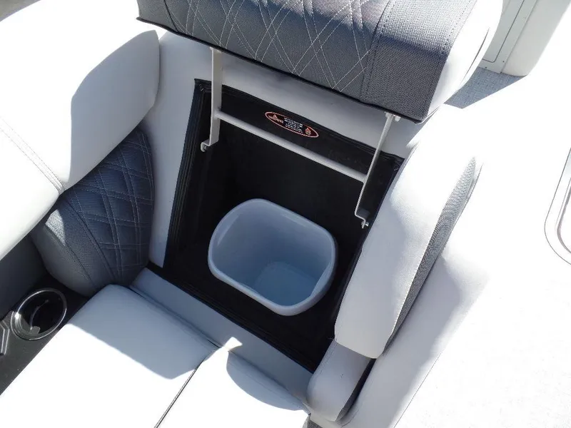 Slide: The Image of 2024 Harris Sunliner 230 boat seat with built-in storage compartment. - 11