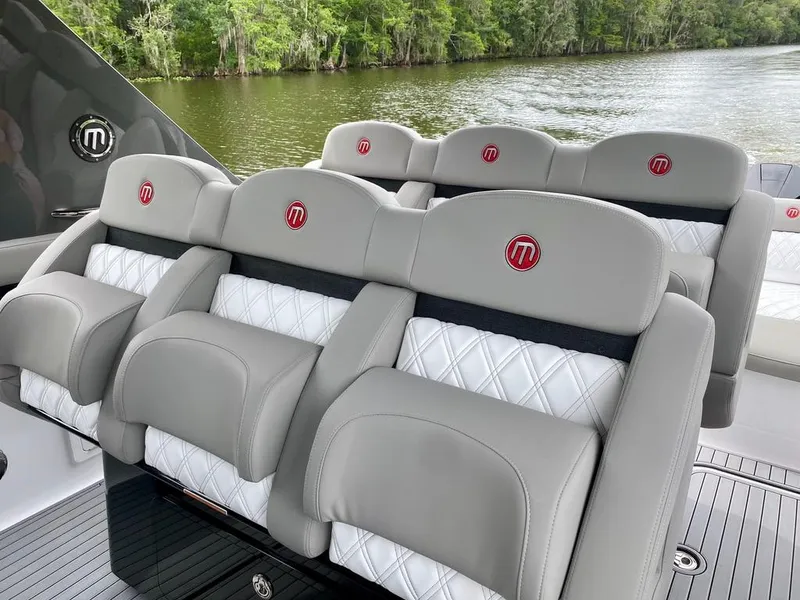 Slide: The Image of Luxury seating on 2020 Mystic Powerboats M4200, featuring elegant design and comfort. - 14
