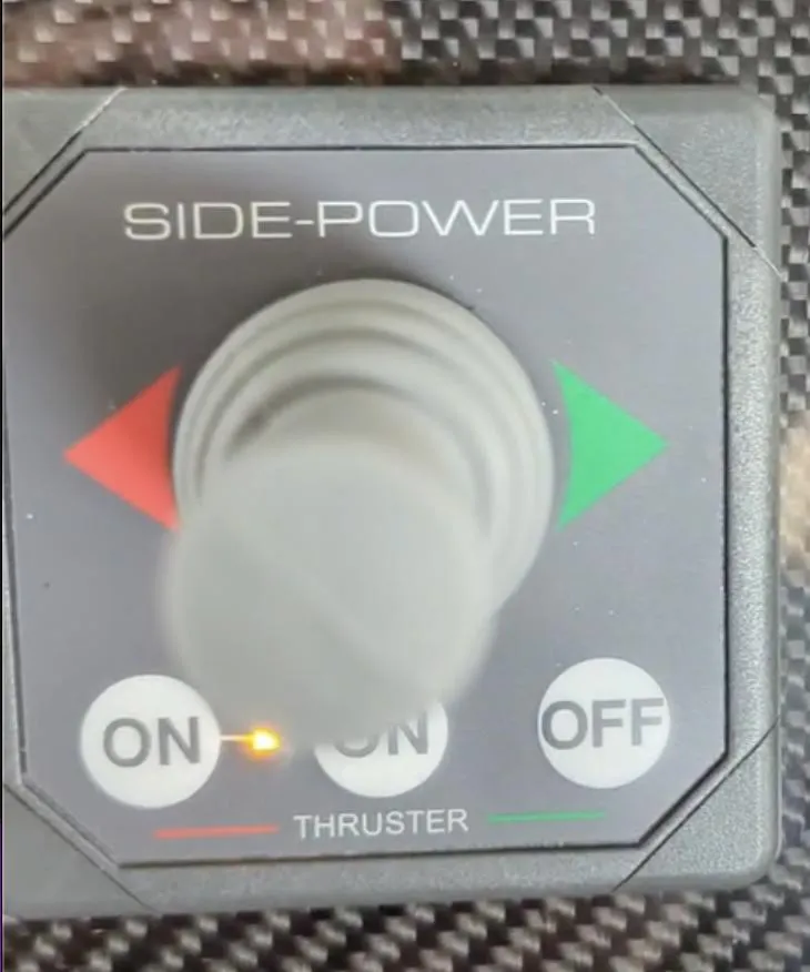 Slide: The Image of Side-Power thruster control on 2020 Mystic Powerboats M4200, featuring on/off switch. - 20
