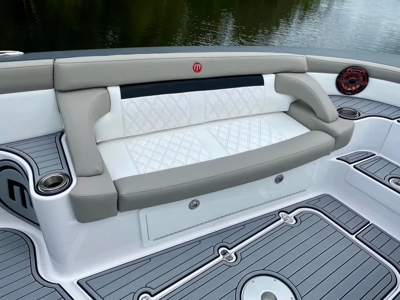 Slide: The Image of Luxurious seating on 2020 Mystic Powerboats M4200, featuring elegant design and premium materials. - 32