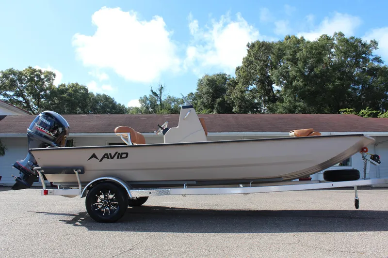 Slide: The Image of 2024 Avid ROGUE boat on a trailer with outboard motor. - 6