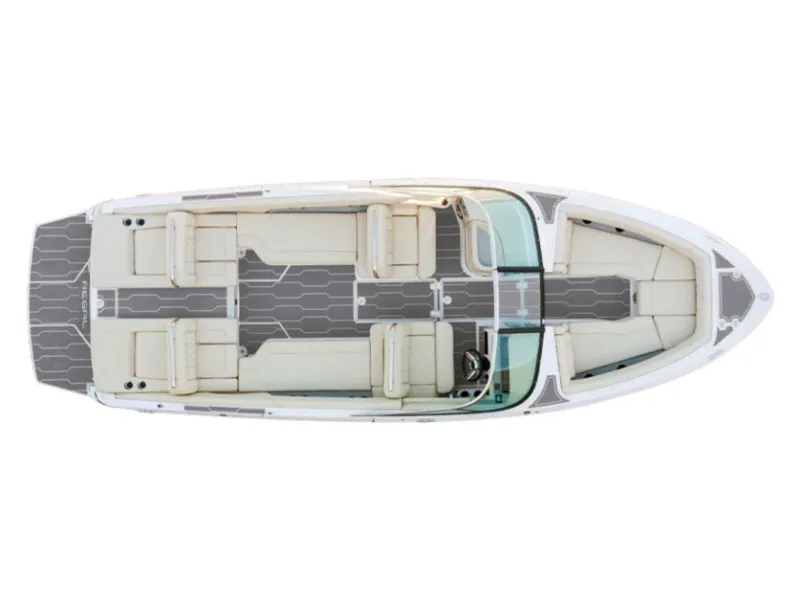 Slide: The Image of Top view of 2024 Regal LS6 boat interior layout with seating and deck. - 2