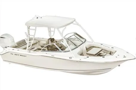 Slide: The Image of 2024 Key West 239 DFS boat with white exterior and spacious seating. - 18