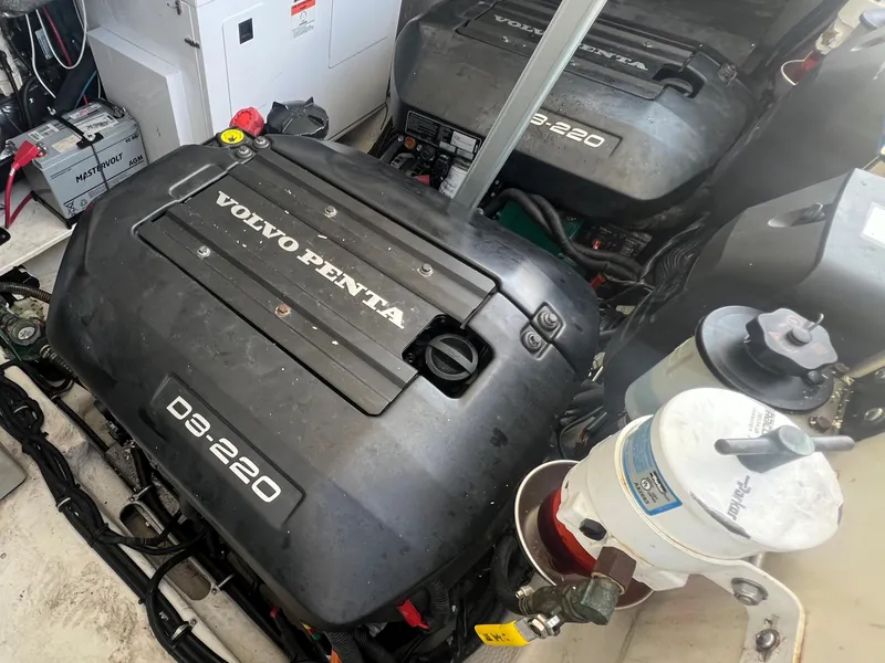 Slide: The Image of Volvo Penta D3-220 engines in a 2014 Regal 35 Sport Coupe boat. - 38