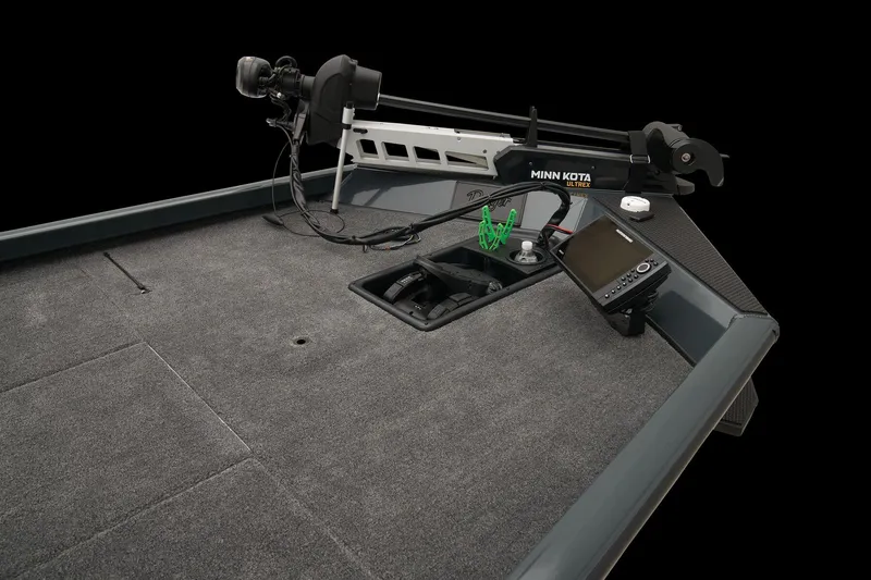 Slide: The Image of 2024 Ranger RT188 boat deck with Minn Kota trolling motor and fish finder. - 28