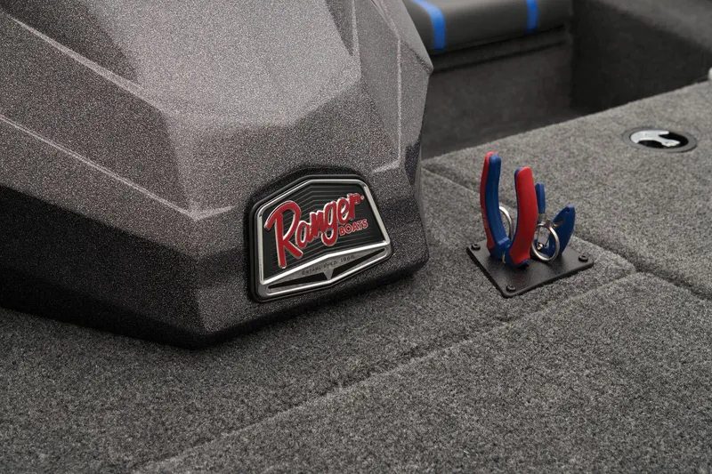 Slide: The Image of 2024 Ranger RT188 boat interior with logo and tool holder. - 37