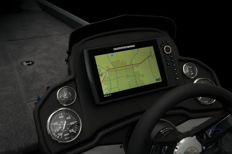 Slide: The Image of 2024 Ranger RT188 boat dashboard with Humminbird GPS and gauges. - 44