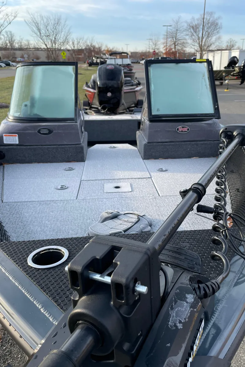 Slide: The Image of 2024 Ranger VS1782SC Reata fishing boat with dual windshields and trolling motor. - 2