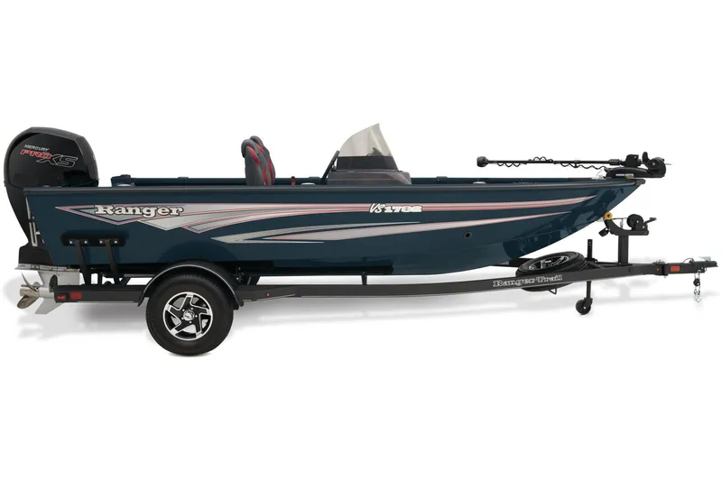 Slide: The Image of 2024 Ranger VS1782SC Reata fishing boat on trailer, side view. - 21