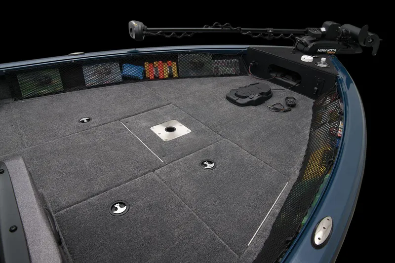 Slide: The Image of 2024 Ranger VS1782SC Reata boat deck with storage compartments and trolling motor. - 27