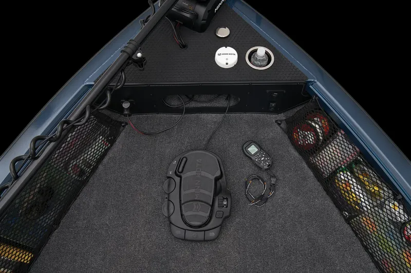 Slide: The Image of 2024 Ranger VS1782SC Reata boat deck with fishing gear and control panel. - 28