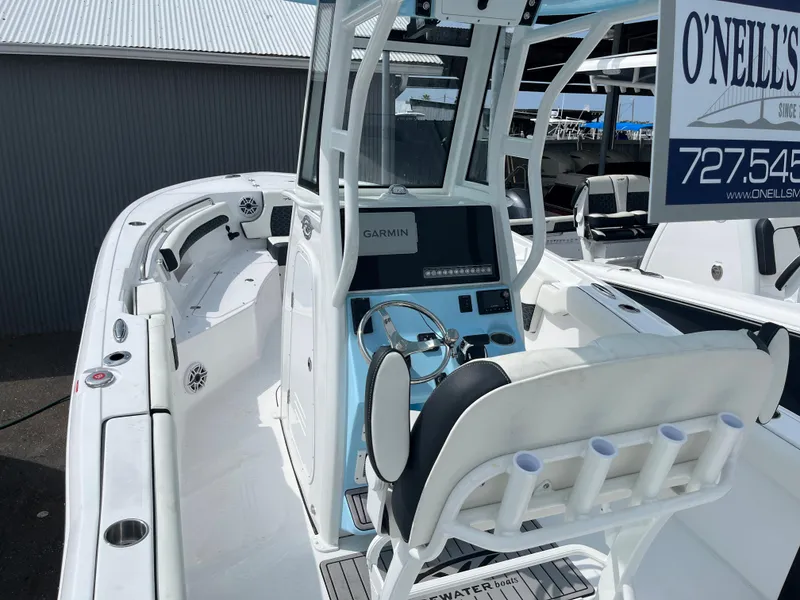 Slide: The Image of 2025 Tidewater 232 LXF boat interior with Garmin navigation system. - 4